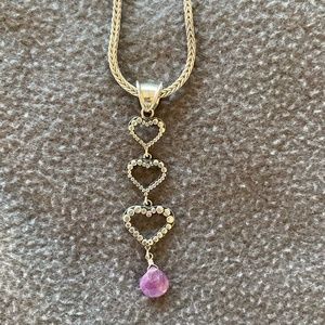 Lori Bonn Pink Sapphire Triple Heart Pendant Necklace